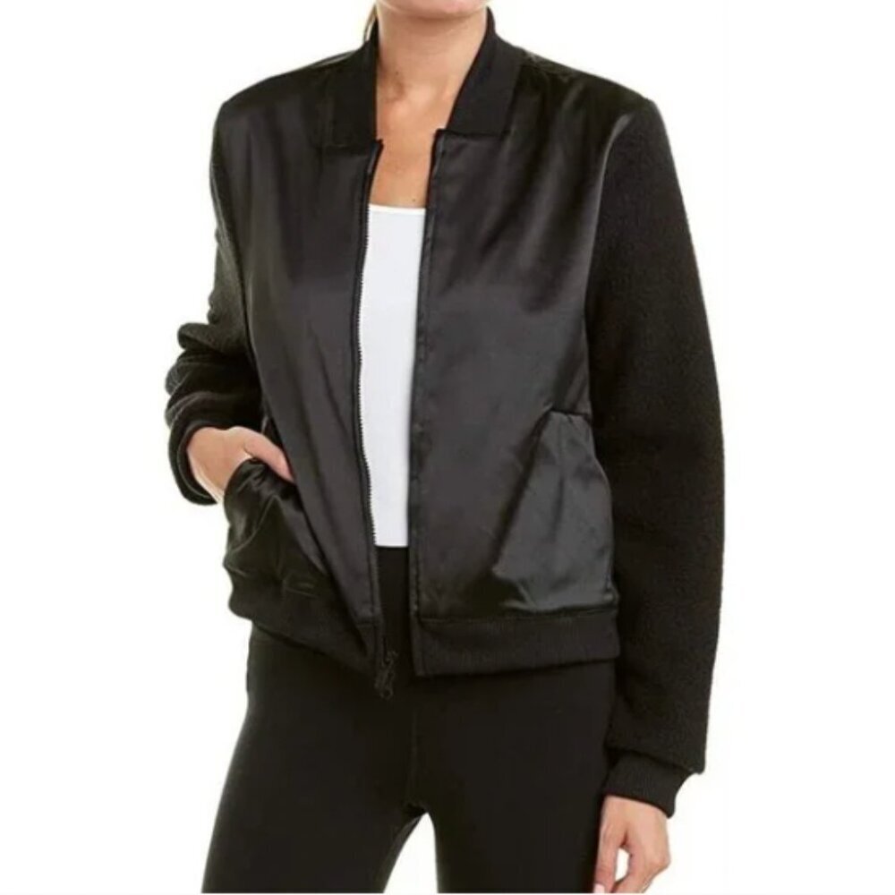 ADIDAS Satin Sherpa Black Bomber Jacket Size Medium - Picture 2 of 16